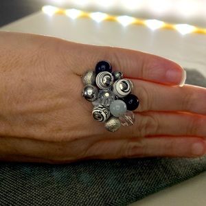 Black white and gray cocktail ring